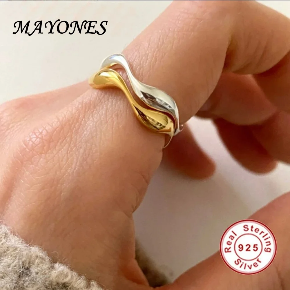 

Женское винтажное Открытое кольцо MAYONES, простое геометрическое кольцо из серебра 925 пробы с изогнутыми линиями, модная Подарочная бижутерия