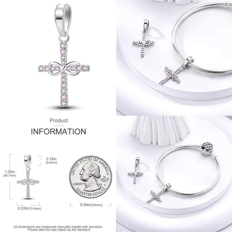 Breloques en argent regardé 925 avec pendentif croix réglable, adaptées au bracelet Pandora original, collier de perles, bijoux à bricoler soi-même, ailes, 600