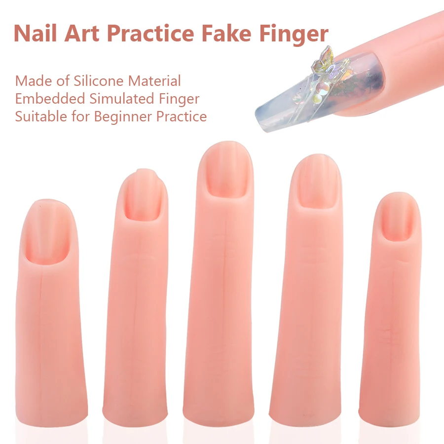 5Pcs Nail Art Practice Set Silicone Finger Tips for Nail Extension Training Manicure Design Tool