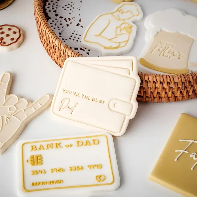 Happy Father's Day Style Cookie Cutter and Embosser Beer Hat Shape Cookie Stamp for Father's Day Dad Birthday 2