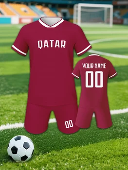 Custom Kids Qatar Soccer Set Personalized Printed Name Number Football Jersey Shorts Kit Boy Girls School Team Uniform 1