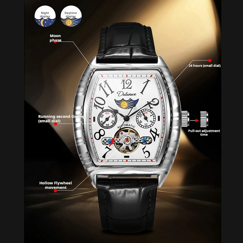 Top-Marke Luxus Tourbillon Mechanische Uhr Für Männer Mode Schwarz Stahl Wasserdicht Mondphasen Automatische Uhr Reloj Hombre_voghion.com