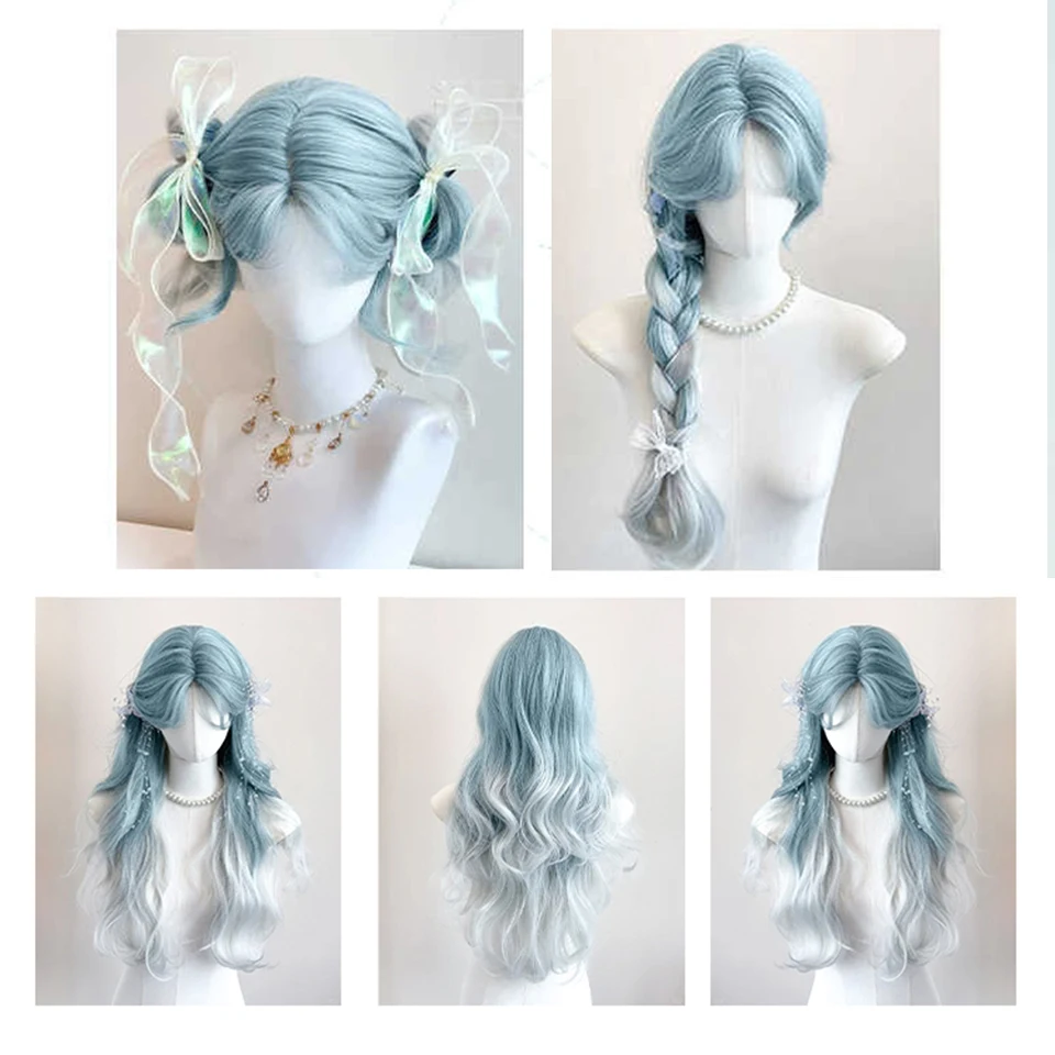 Synthetic Curly Wavy Long Wig with Bangs for Women