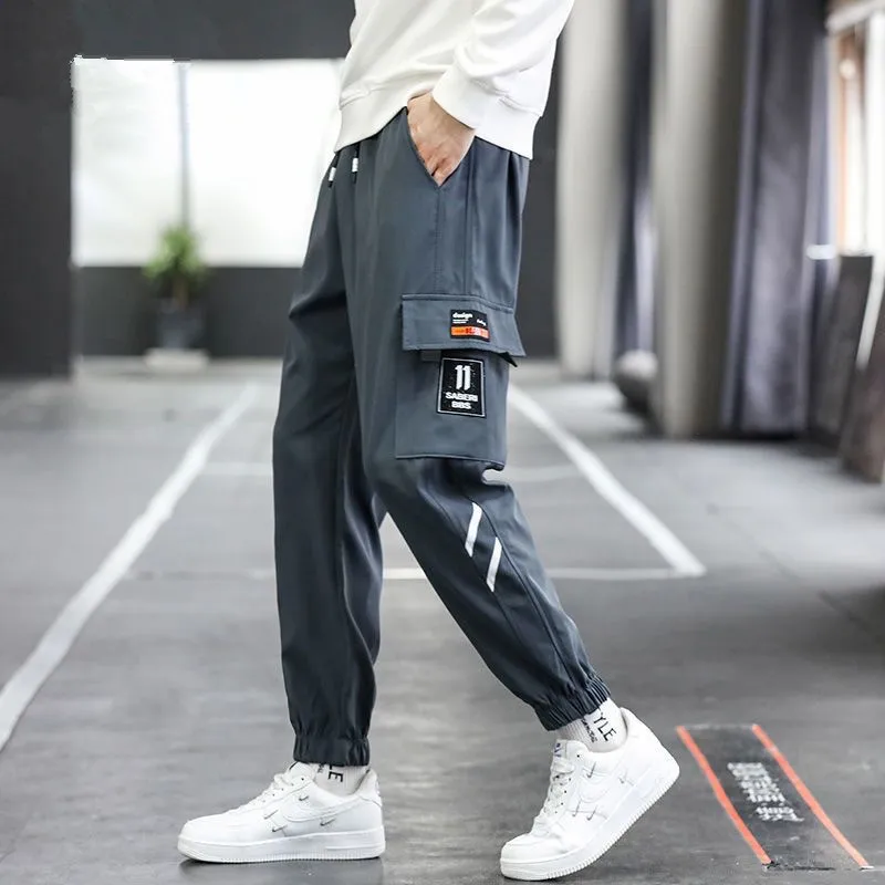 

New Men'S Side Pockets Cargo Harem Pants 2023 Ribbons Black Hip Hop Casual Male Joggers Trousers Fashion Casual Streetwear Pants