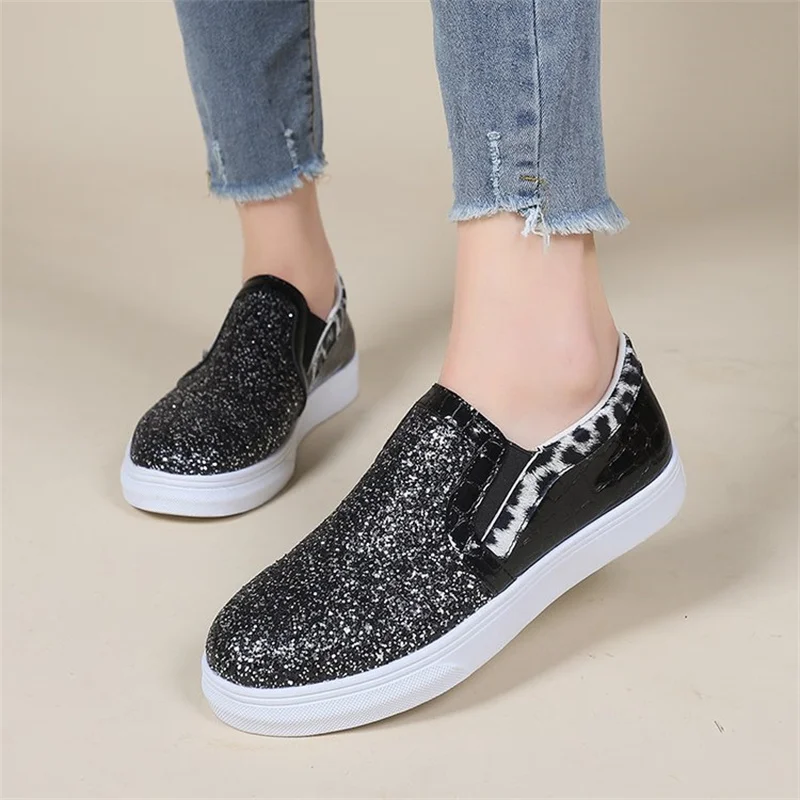 W1412 Women Fashion Sequin Sparkle Lace Up Tennis Sneakers Athletic Shoes  Flats