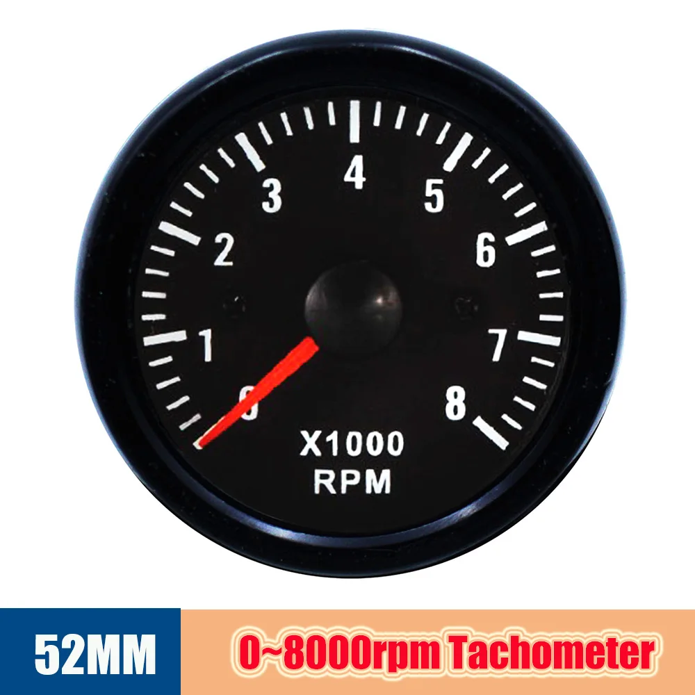 Tachometer Gauge 8000 RPM Car Tachometer 2" 52MM Tacho Meter Electrical Tachometer Gauge For 1-8 Cylinder Gasoline Engine Motor Auto 12V Pointer
