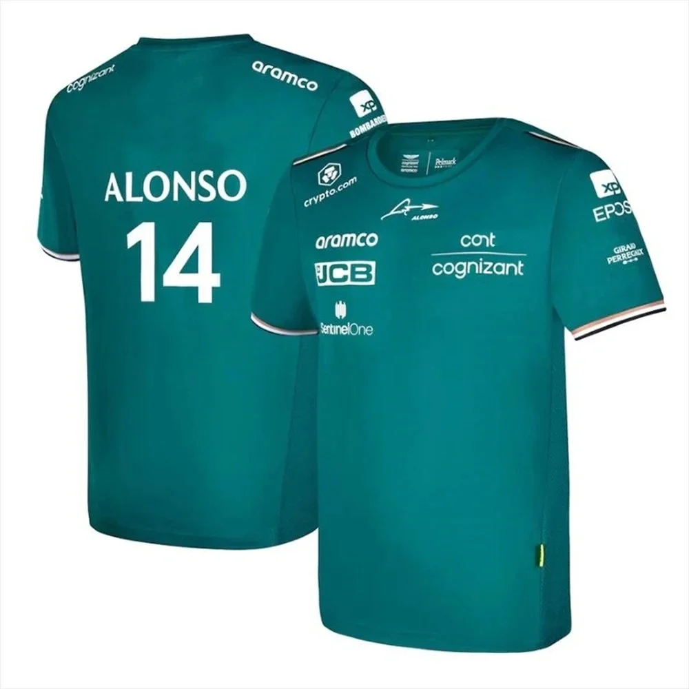 thumbnail image 1 of Camisetas del equipo de F1 Aston Martin 2023, camisetas del piloto de carreras español Fernando Alonso 14 y Stroll 18, camisetas para niños en 3D de gran oferta, 1 of 5