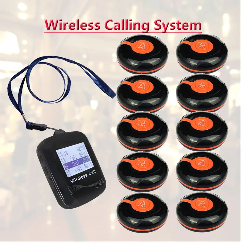 10 Pcs Waterproof Call Button Wireless Calling System Watch Receiver for Restaurant,Office,Cafe Customer Waiter Service Bell