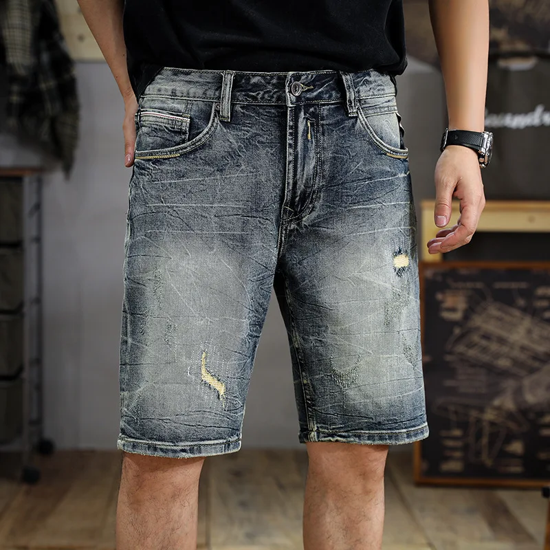 Retro Washed Do the Old Cowboy Shorts Men\'s Korean-Style Slim-Fit Straight Shorts Summer Ins Versatile Bermuda Shorts