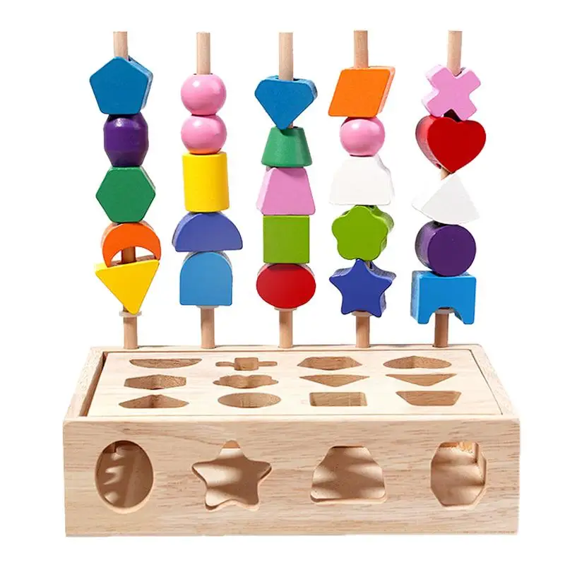 

Wooden Lacing Beads Wooden Lacing Toy Colorful Stringing Beads Educational Fine Motor Skills Toys Montessori Bead Sorting Game