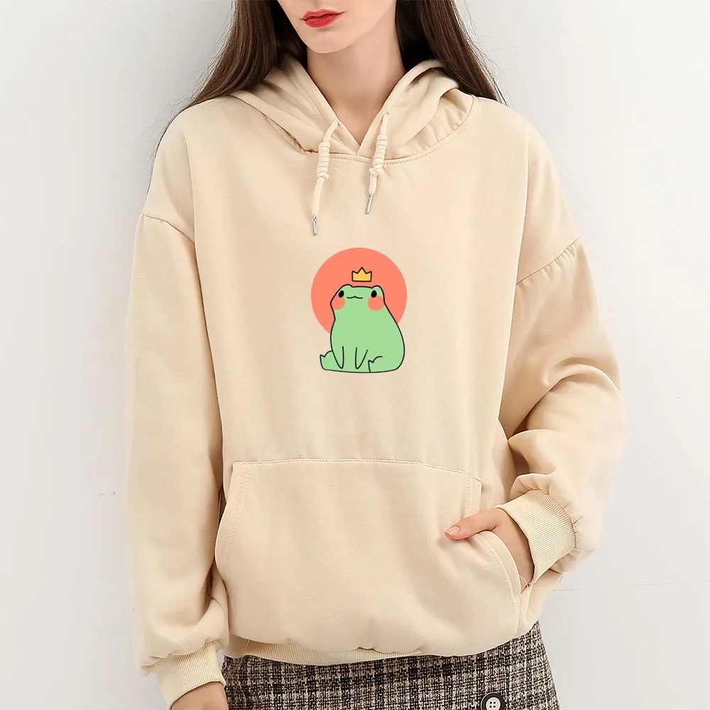 

Frog Hoodies Women Kawaii Printed Harajuku Pullover Sweatshirt Long Sleeve Cotton Hoodie for Girls Korean Clothing