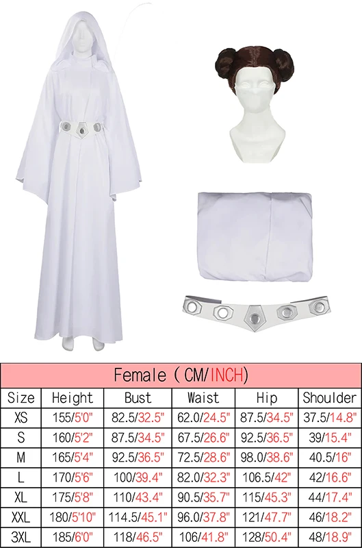 thumbnail image 1 of Disfraz de reina de la película Cos Leia, disfraz de fantasía, peluca, traje de carnaval de Halloween, accesorios para niñas adultas, juego de rol, 1 of 5
