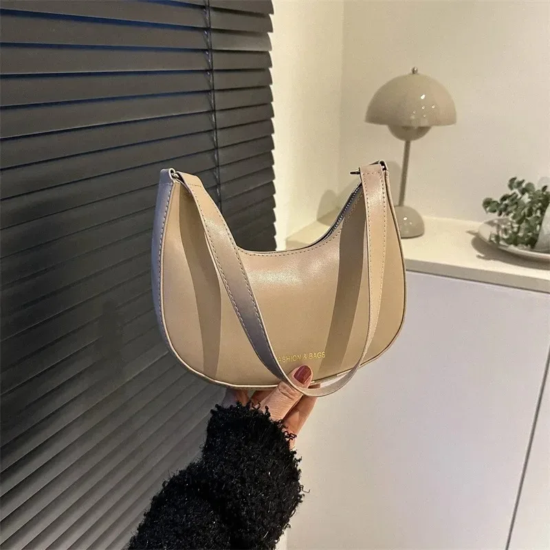 Luxury Design Shoulder Bags for Women Half Moon Bag Lady Elegant Underarm Bags PU Leather Small Clutch Handbag Gifts