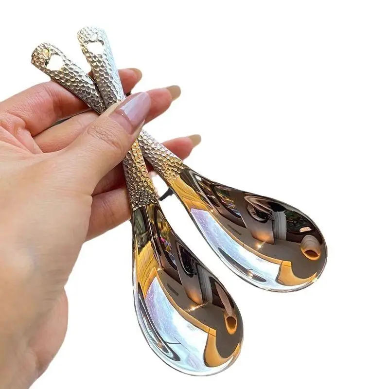 1Pcs Simple Stainless Steel Spoon Retro Kitchen Tools High End Texture Rice Scoop New Fashion Home Kitchen Meal Spoons