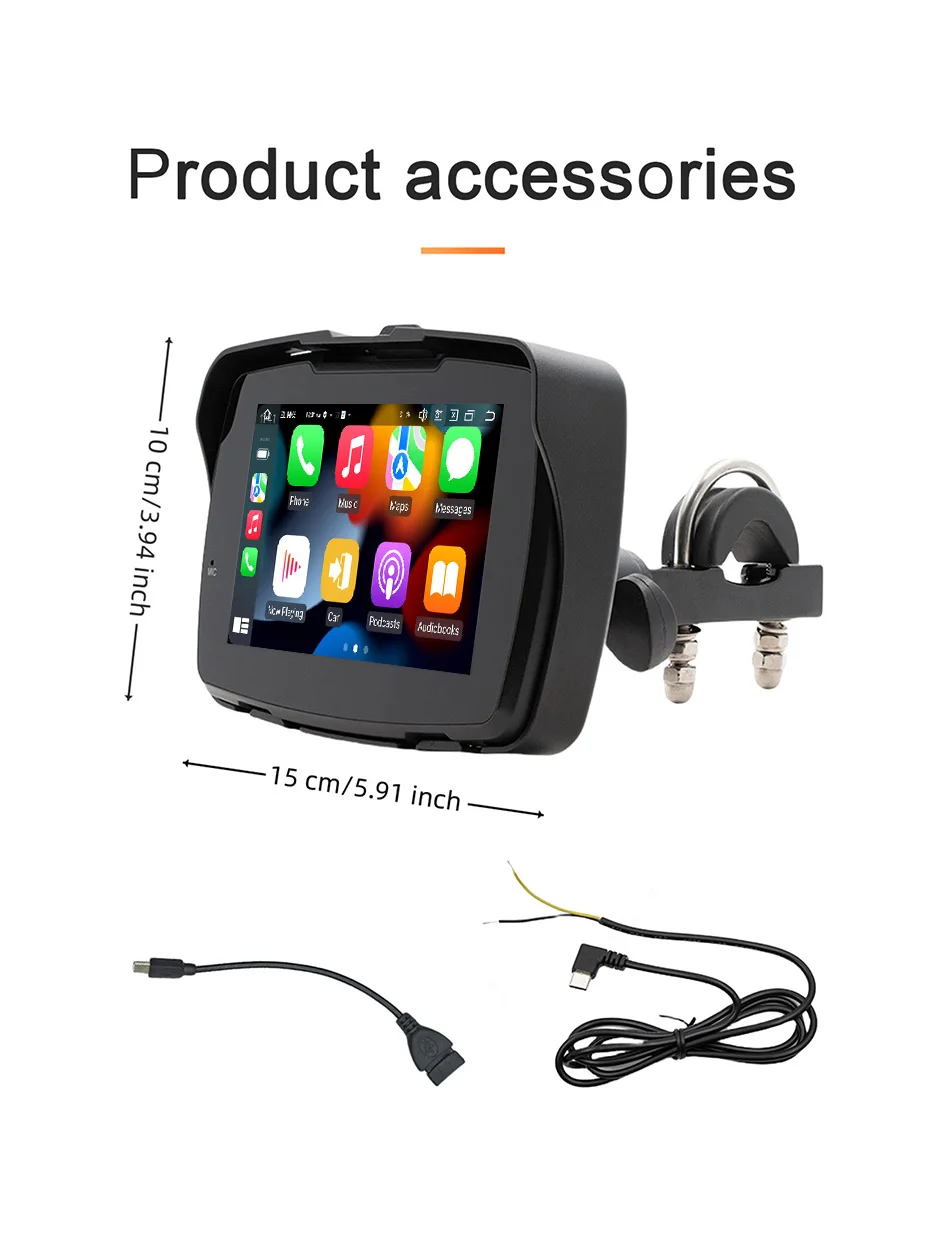 5 Zoll tragbares Motorrad-Navigations-GPS, kabelloses CarPlay, Android Auto Display, universeller Motorrad-Monitor, wasserdicht S5352 – Detail 6
