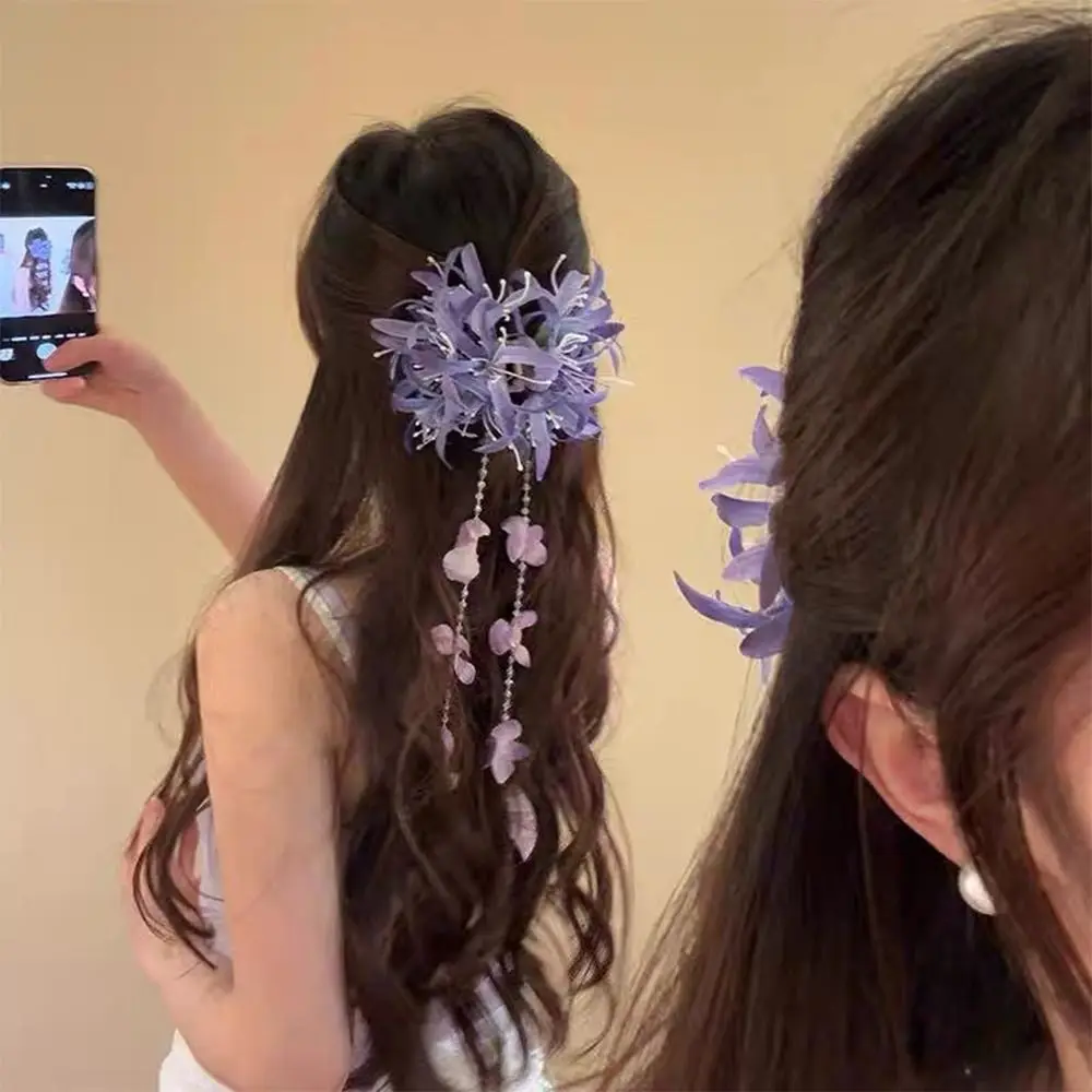 Böhmen Haarspangen Hortensien Blume Quaste Haarspange Chinesischen Stil Pferdeschwanz Clip Hortensien Blume Haar Klaue Fotografie Urlaub – Detail 5
