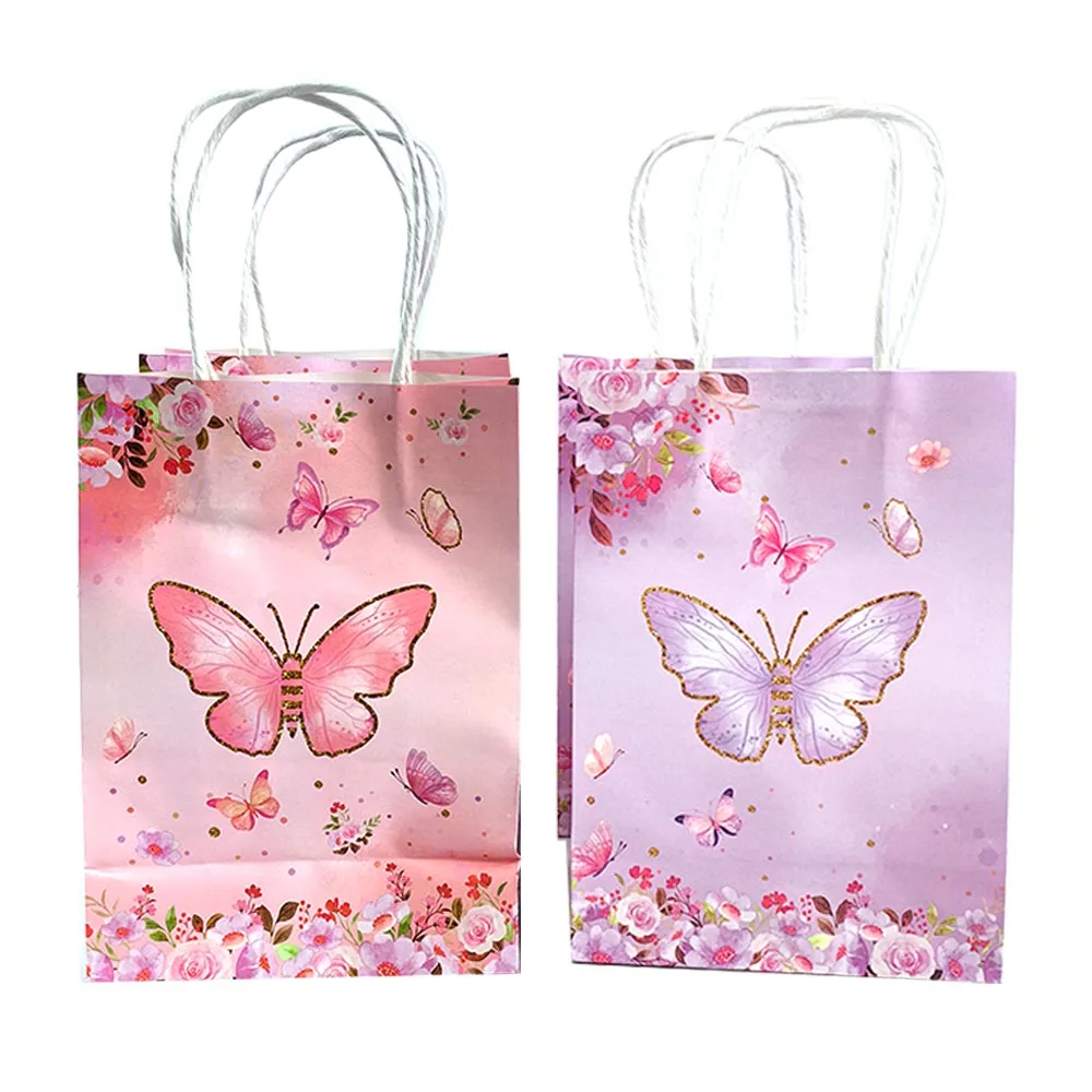 10/30/50pcs Schmetterling Party Taschen Schmetterling Geschenkt üte lila rosa Schmetterling Papiertüten mit Griff Schmetterling Geburtstags feier Dekor