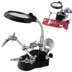 LED Desk Magnifier with Soldering Stand and Adjustable Clamp Clips (A)