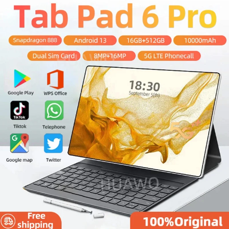 2024 Originale Versione Globale Pad 6 Pro Snapdragon 888 Tablet Pc Android 13.0 10000Mah 16Gb 512Gb 11 Pollici 5G Hd 4K Schermo Wifi Mi