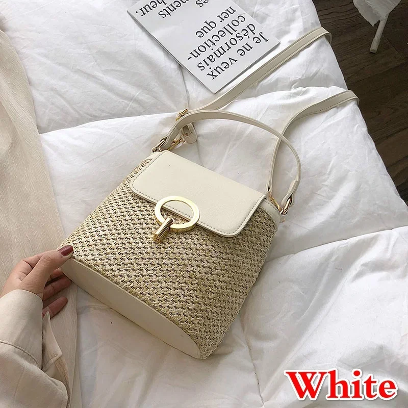 حقيبة منسوجة للعطلات الشاطئية للنساء ، حقيبة دلو ك...