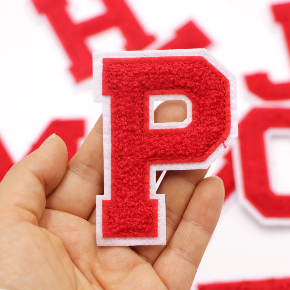 1PC Rote Buchstaben Chenille Stickerei Patches Applique Diy Alphabet Eisen auf Patches Für Kleidung Nähen Name Patches auf Kleidung – Detail 18