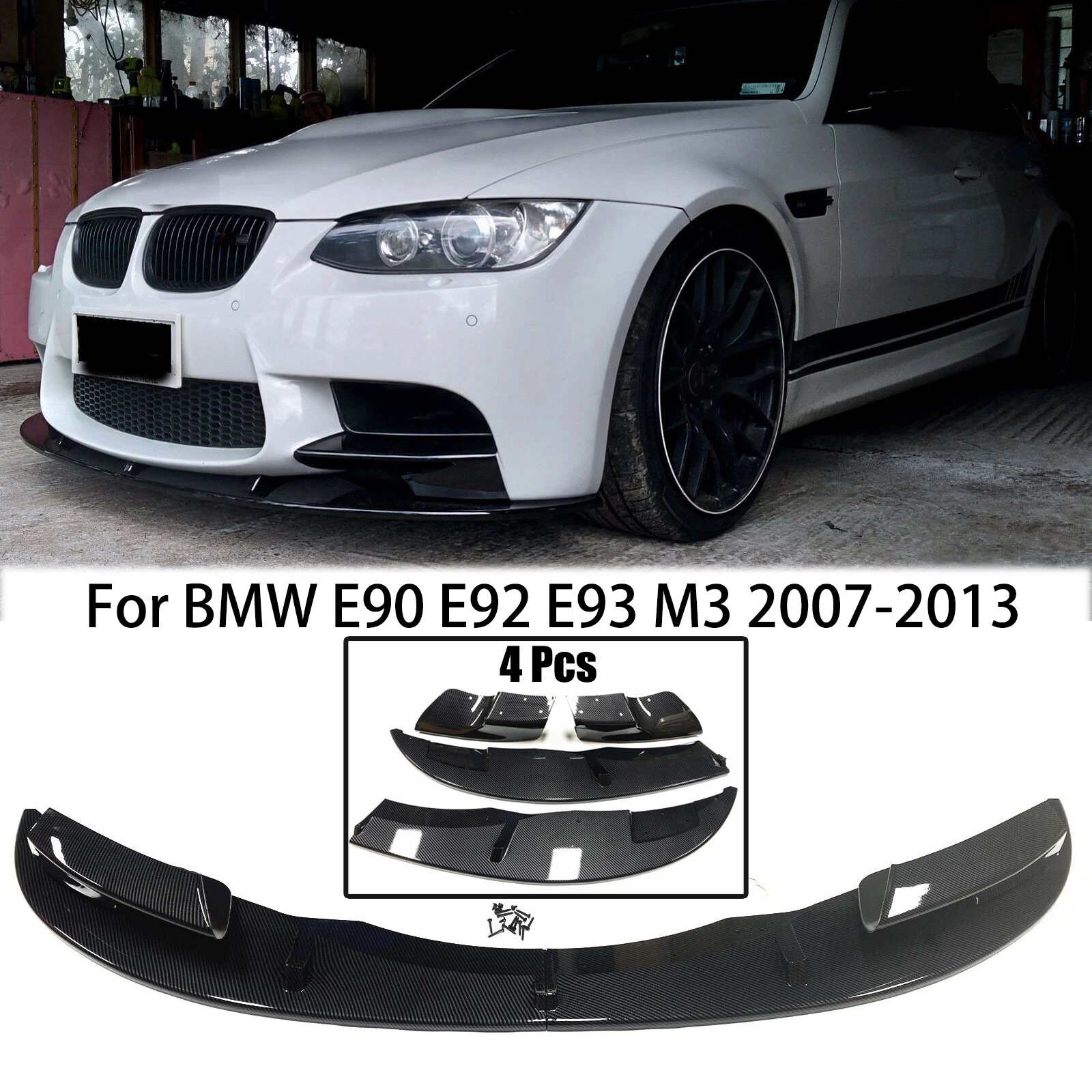 

Сплиттер для переднего бампера автомобиля BMW E90 E92 E93 M3 2007-2013, спойлер, диффузор, лезвие защиты, клапан, автомобильные аксессуары из углеродного волокна