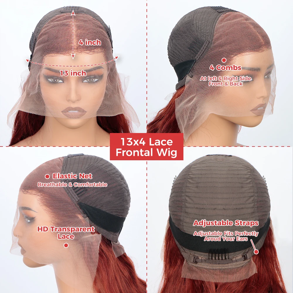 Reddish Brown Straight Lace Front Human Hair Wigs 13x4 13x6 Hd Frontal Wig Pre Plucked Dark Red Brown 4x4 Closure Glueless Wig