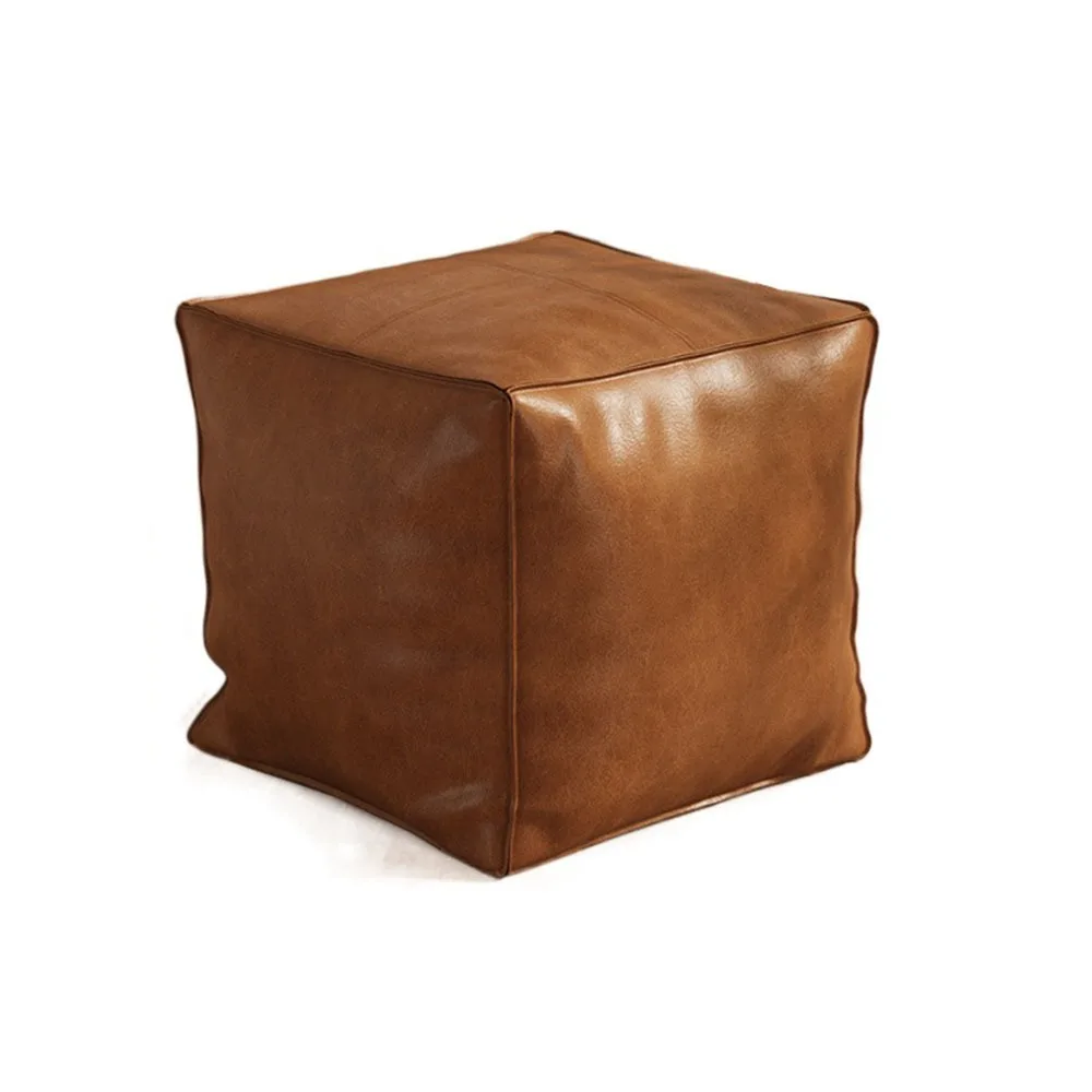 Modern Non-Slip Storage Stool Large Capacity Waterproof Unstuffed Cushion Cover Stackable Square PU Leather Ottoman Living Room