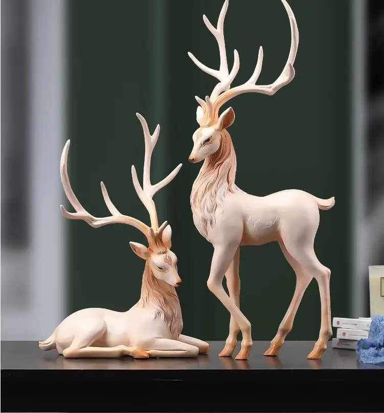 

European Luxury Elk Resin Ornaments Home Livingroom Desktop Furnishing Crafts Coffee Table Office Sculpture Figurines Decoration