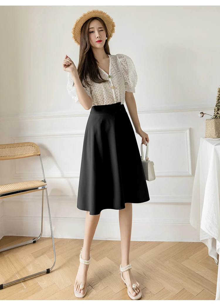 plaid skirt High Waist Women A-line Skirts New 2022 Spring Korean Style Plain Color All-match Knee Length Ladies Elegant Casual Skirt W1022 short skirt