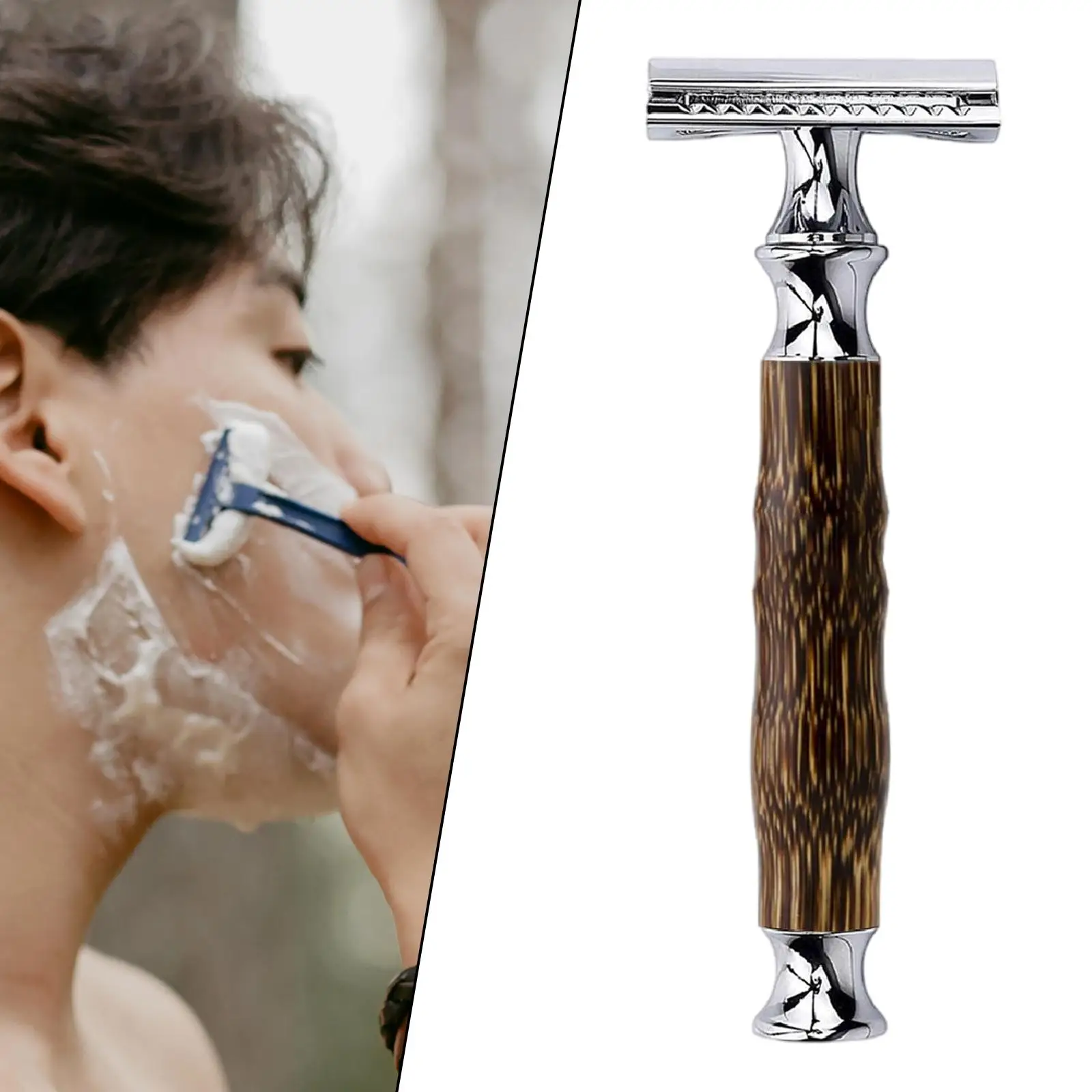  Reusable Manual Facial Hair Shaver Double Edge Eco Friendly Bamboo Handle Shaving for Father`s Day Men Women 