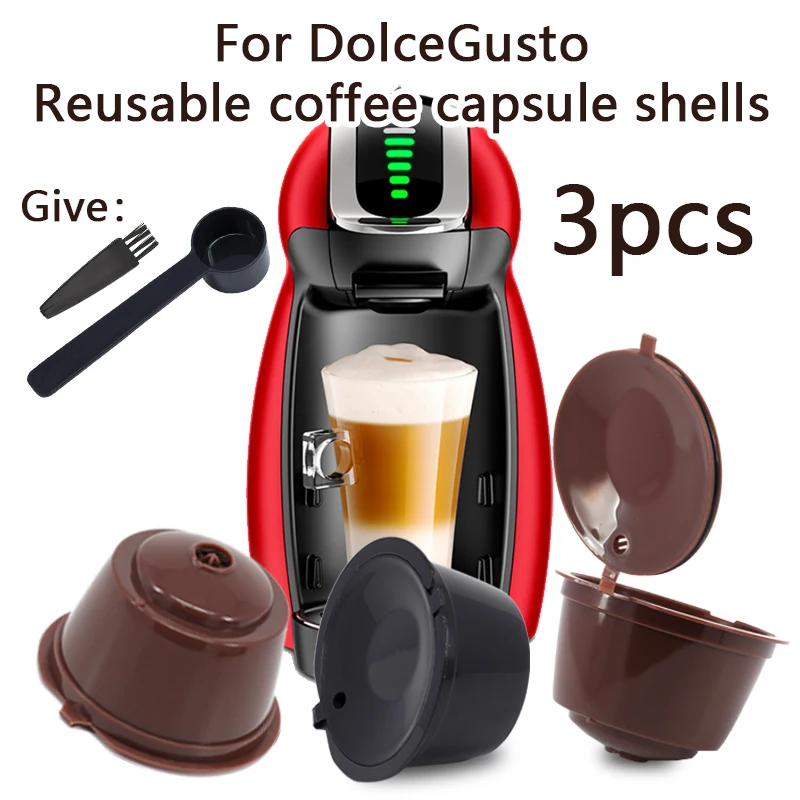 3Pcs Fit For Dolce Gusto Coffee Filter Cup Reusable Coffee Capsule Filters For Nespresso With Spoon Brush