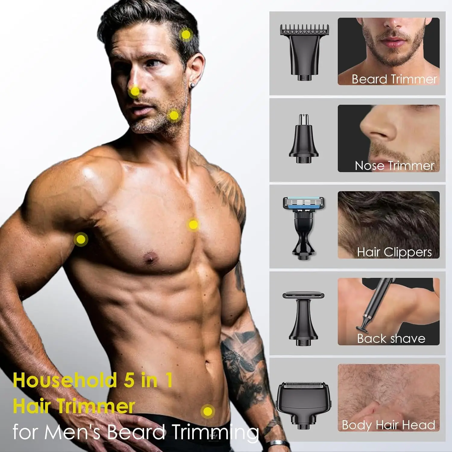 Kemei Mens Electric Back Shaver Body Grooming kit Body Hair Trimmer Facial,Arm,Chin Beard Trimmer
