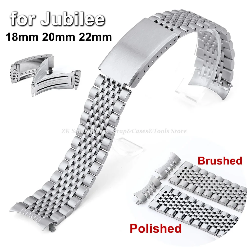 Premium Stainless Steel Curved End Watch Strap with Folding Buckle - Jubilee Bracelet Style