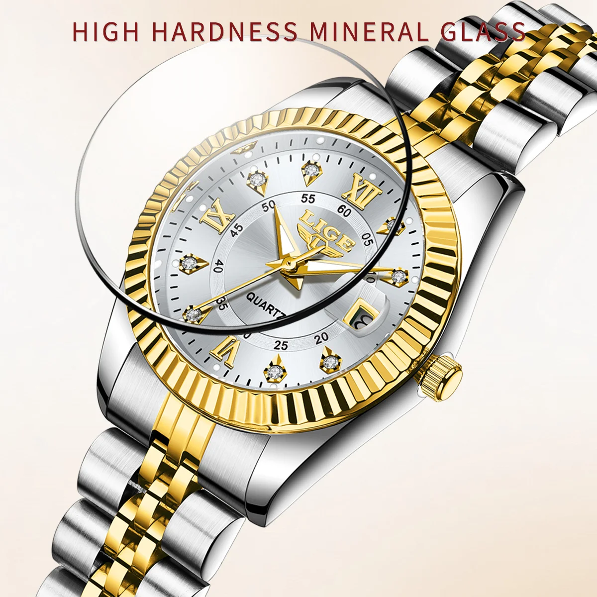Alina Gadgets Lige Elegant Fashion Quartz Women Watch Sunflower Dial Waterproof Stainless Steel Classic Business Calendar Luxury Ladies Watch, Alina Gadgets