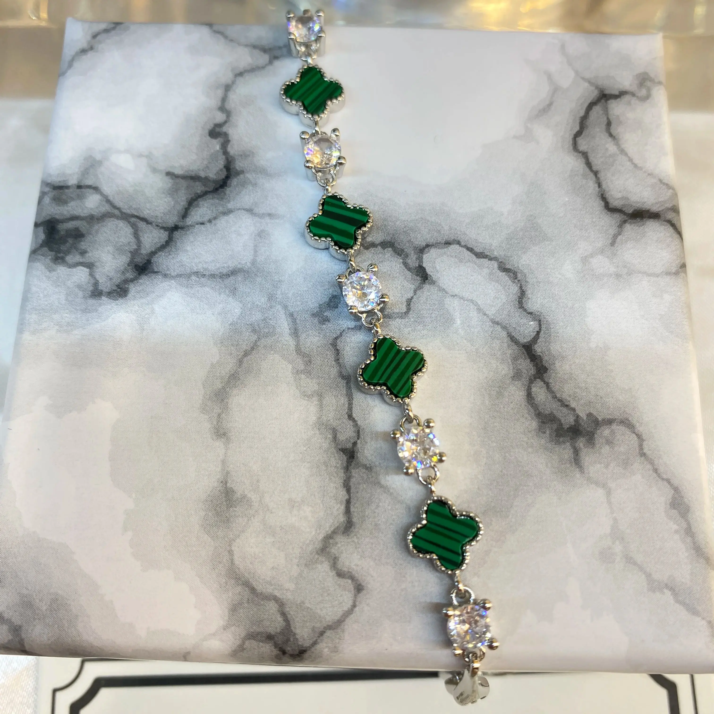 Lucky Clover Bangles Colorful Bracelets 925 Sterling Sliver Chrysocolla Bracelet Elegant Woman's Jewelry