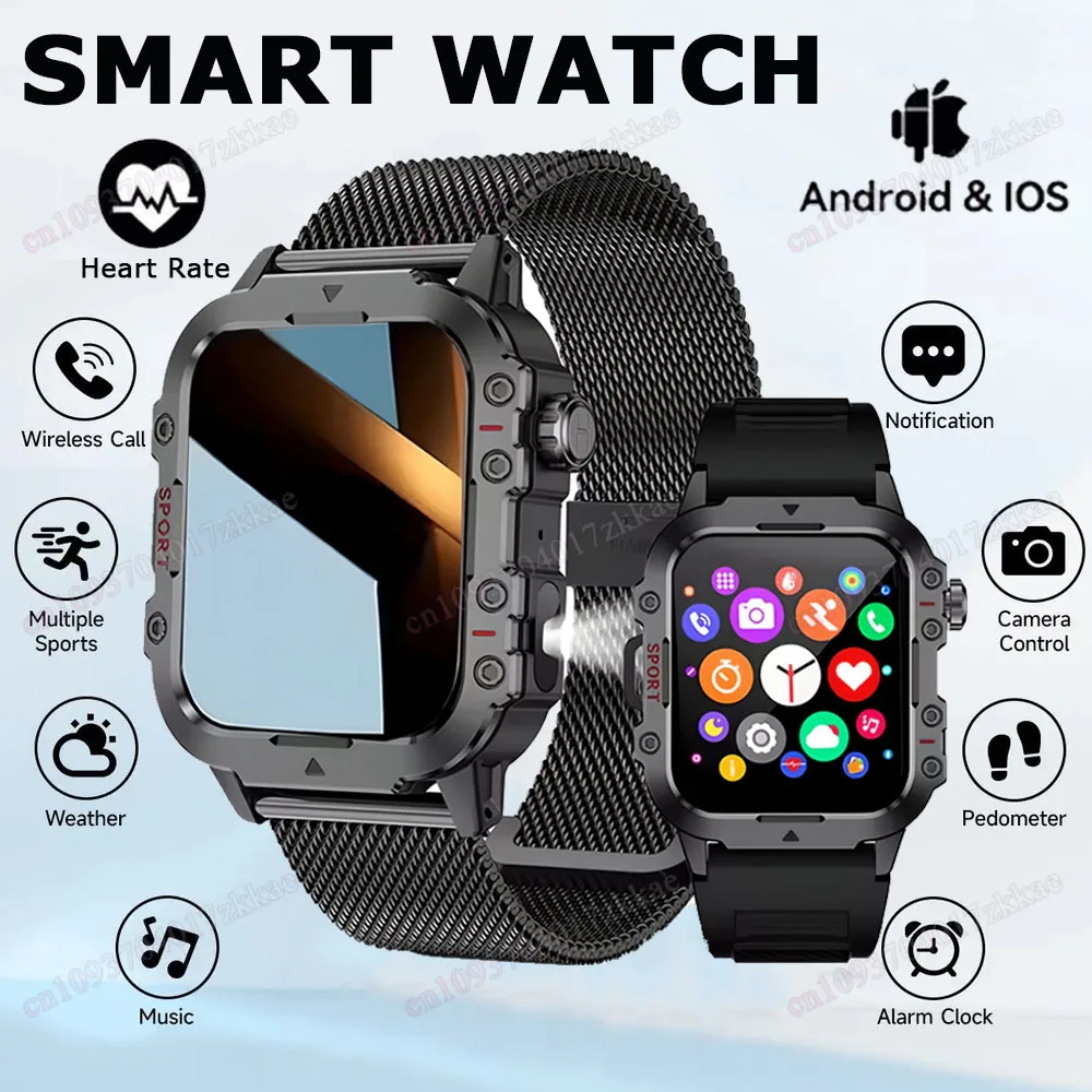 2025 New Outdoor Sports Smart Watch LED Flashlight Bluetooth Call Blood Oxygen/Pressure Monitor Smartwatch Women Men Wristwatch