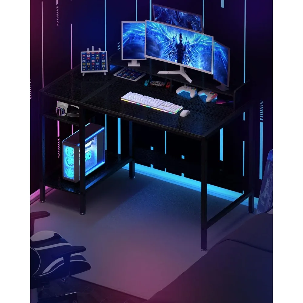 Computer Desk - 47” Gaming Desk, Home Office Desk with Storage, Small Desk with Monitor Stand 2pcs 2k 4mp wifi surveillance camera indoor home baby monitor night vision ai human detect ip camera security protection