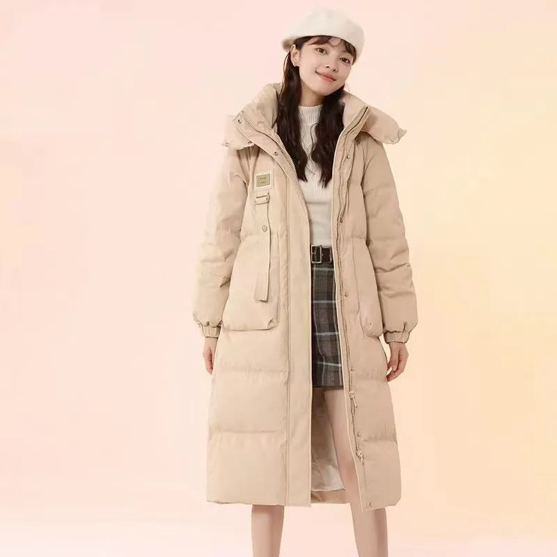 2024 New Women Down Cotton Coat Winter Jacket Female Mid Length Version Parkas Loose Thick Outwear Hooded Versatile Overcoat