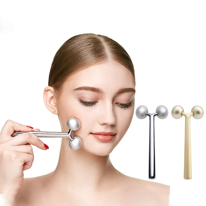 KKSBeautySkinLiftHandheldStainlessSteelYshaped3dFaceRoller