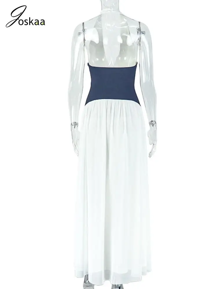 Joskaa Black and White Patchwork Halter Maxi Dress Women