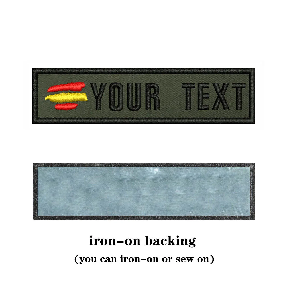 Army Green Background National Flags 10X2.5cm Embroidery Custom Name Text Patch Stripes Badge Iron On Or Velcros Patches 