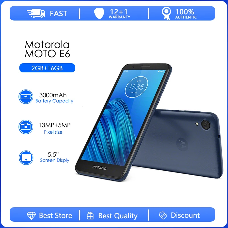Фото Motorola Moto E6 Восстановленный Оригинальный разблокированный телефон (6 поколение) 5