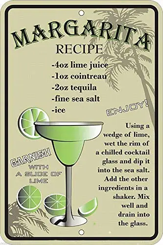 Retro Vintage Metal Tin Sign Margarita Recipe Home Kitchen Bar Restaurant Wall Decor Sign 12X8Inch vintage witch decor witch in my kitchen filled with care i welcome water earth fire air metal sign decor tin sign wall art