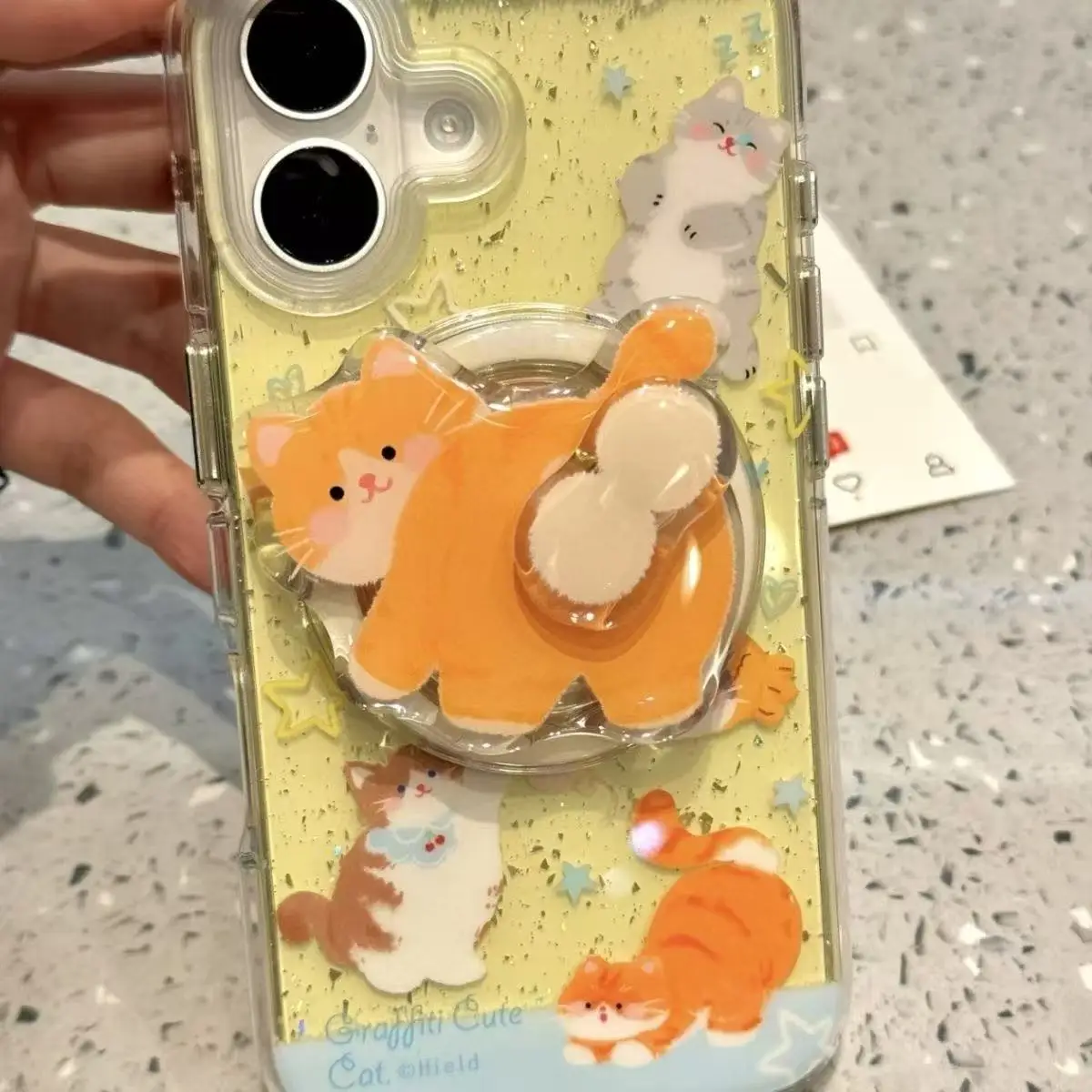 Nette Katze Drehbare Cartoon Für Magsafe Telefon Magnetische Griptok Ständer Für iPhone Lustige Faltbare Drahtlose Lade Fall Halter – Detail 2