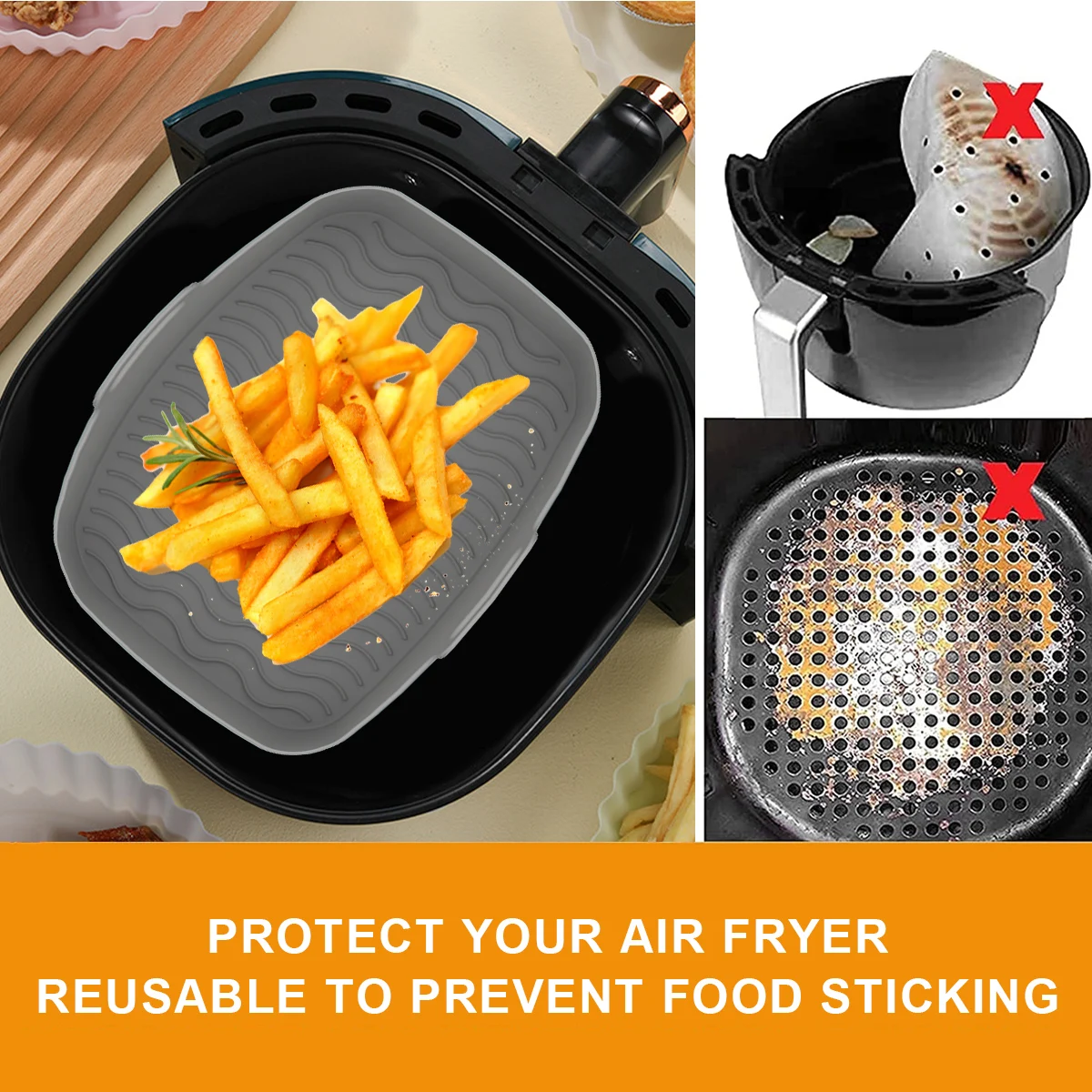 Air Fryer Accessories Air Fryer Liners 2/4Pcs Air Fryer Silicone Pot with Handle Rectangle Reusable Air Fryer Liner Heat Resistant Silicone Basket for Baking