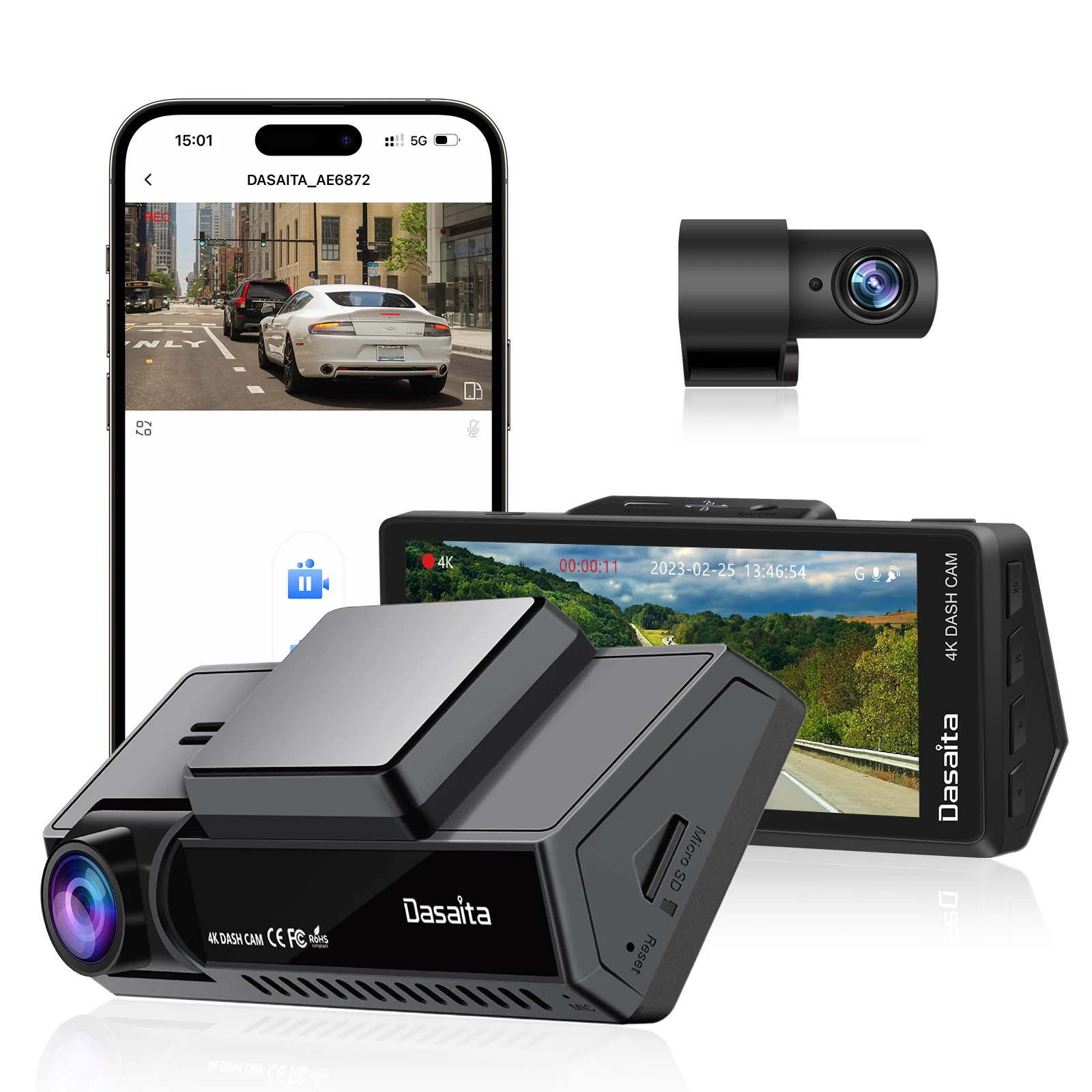 Dasaita 4 ġ LCD  ķ,  4K ĸ 1080P IMX335 Ĩ, 160     GPS ڵ    ī޶
