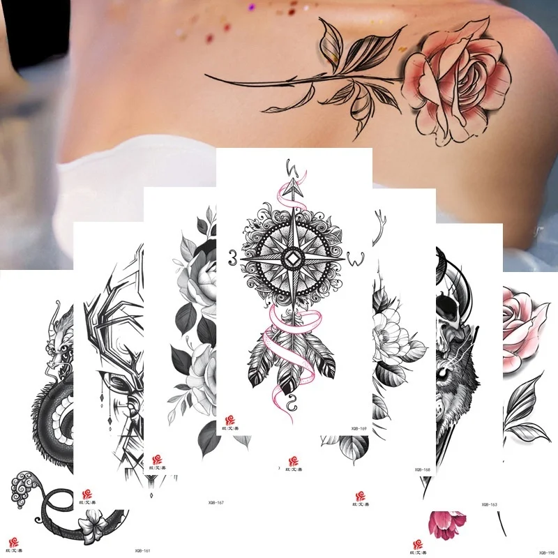 

Waterproof Flower Temporary Tattoos Totem Animal Sexy Arm Tatoos Paste