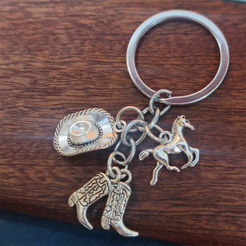 Unique Keychain Cowboy Hat Boots Keyring Cowgirl Horse Pendant Women Jewelry Accessories BoyFriend Gift