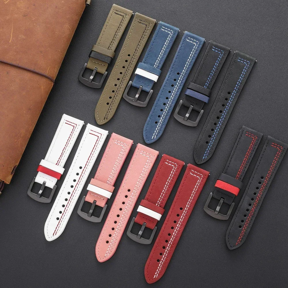 Elegant Leather Watch Band - Premium Sport Bracelet Strap, 20mm/22mm Adjustable Size
